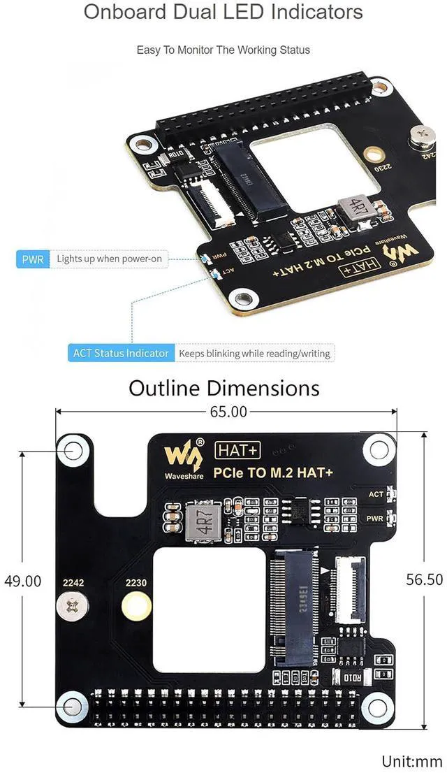 Alt view image 7 of 7 - PCIe to M.2 Adapter for Raspberry Pi 5, Supports NVMe Drive Protocol Compatible