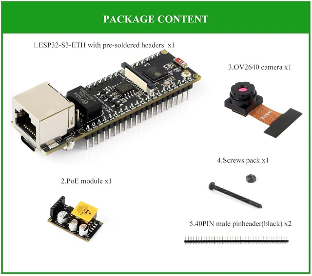 Alt view image 2 of 7 - ESP32 Ethernet Dev Board, Support Wi-Fi & Bluetooth, with PoE Module/Camera