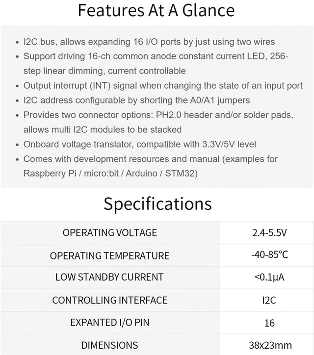 Alt view image 4 of 7 - AW9523B IO Expansion Board for Raspberry Pi/Micro:bit/Ardu/STM32, I2C Interface,