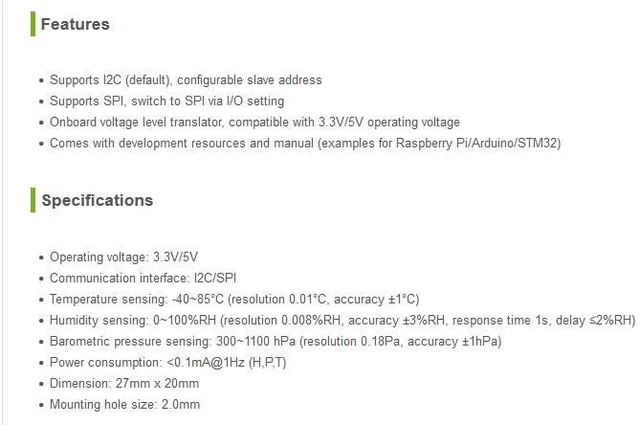 Alt view image 5 of 7 - BME280 Environmental Sensor, Sensing Environmental Temperature/Humidity/Barometr