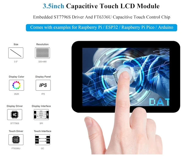 Alt view image 2 of 7 - 3.5inch Touch Screen Compatible with Raspberry Pi 5/4B/3B+/3B/Pi Zero/Zero W/Pi