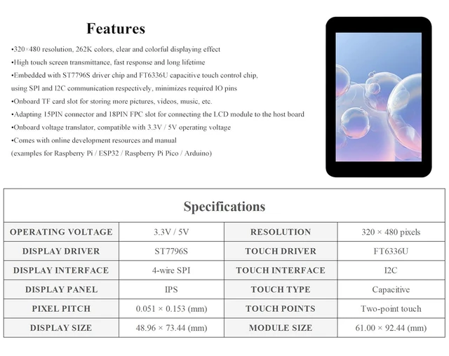 Alt view image 3 of 7 - 3.5inch Touch Screen Compatible with Raspberry Pi 5/4B/3B+/3B/Pi Zero/Zero W/Pi