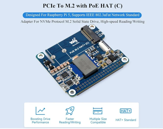 Alt view image 3 of 7 - PCIe to M.2 Adapter with PoE Compatible with Raspberry Pi 5, PoE and PCIE to M.2