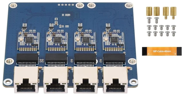 Main image of PCIe to 4-CH Gigabit ETH Board, Compatible with Raspberry Pi 5, Supports RPi OS,