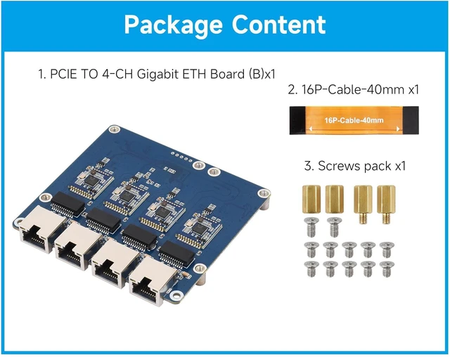 Alt view image 5 of 7 - PCIe to 4-CH Gigabit ETH Board, Compatible with Raspberry Pi 5, Supports RPi OS,