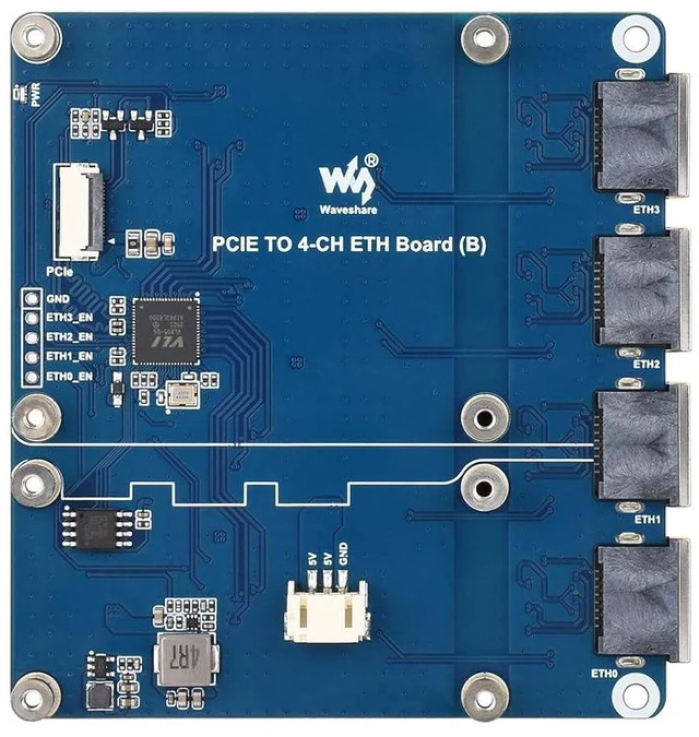 Alt view image 7 of 7 - PCIe to 4-CH Gigabit ETH Board, Compatible with Raspberry Pi 5, Supports RPi OS,