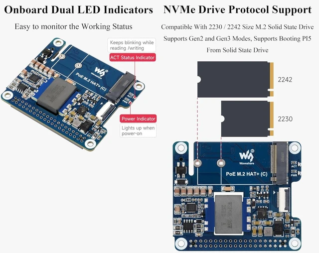 Alt view image 6 of 7 - PCIe to M.2 Adapter with PoE Compatible with Raspberry Pi 5, PoE and PCIE to M.2