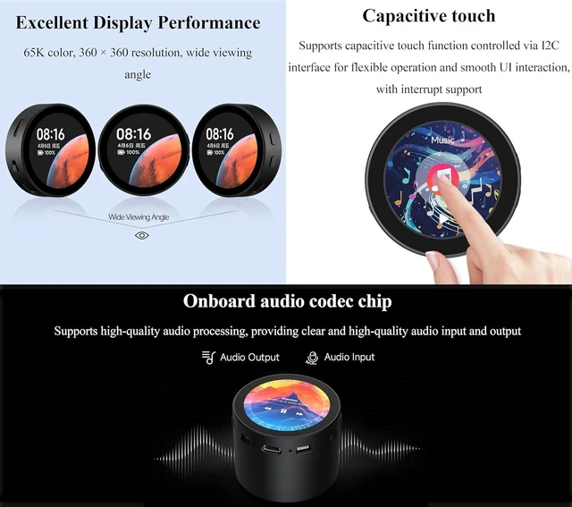 Alt view image 4 of 7 - RP2350 1.85inch Round LCD Development Board, 360×360, 65K Color, Dual-Core and D