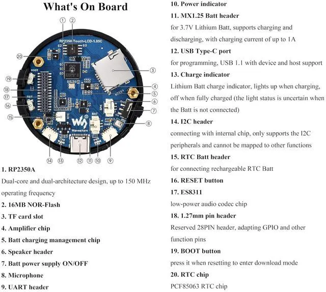 Alt view image 6 of 7 - RP2350 1.85inch Round LCD Development Board, 360×360, 65K Color, Dual-Core and D