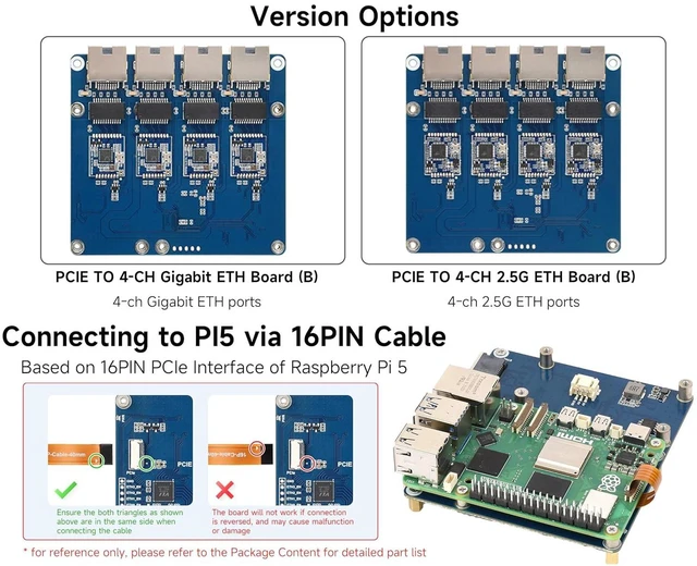 Alt view image 3 of 7 - PCIe to 4-CH Gigabit ETH Board, Compatible with Raspberry Pi 5, Supports RPi OS,