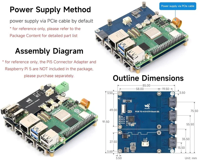 Alt view image 4 of 7 - PCIe to 4-CH Gigabit ETH Board, Compatible with Raspberry Pi 5, Supports RPi OS,