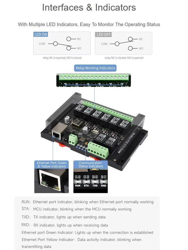 Alt view image 3 of 7 - 8-CH Ethernet Relay Module, Adopt Modbus RTU/Modbus TCP Protocol, Supports PoE P