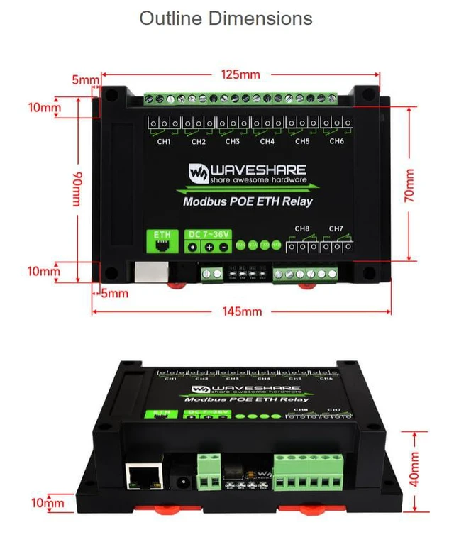 Alt view image 7 of 7 - 8-CH Ethernet Relay Module, Adopt Modbus RTU/Modbus TCP Protocol, Supports PoE P