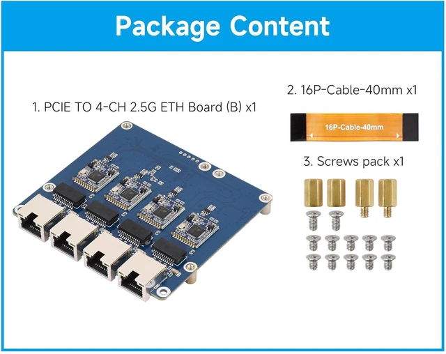 Alt view image 5 of 7 - PCIe to 4-CH 2.5G ETH Board, Compatible with Raspberry Pi 5, Supports RPi OS, Dr