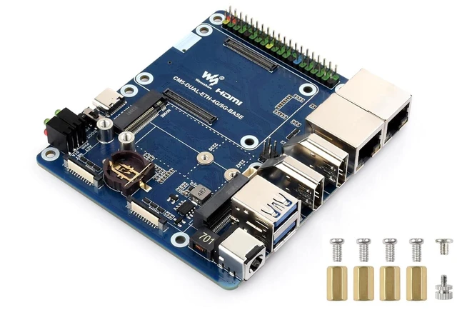 Main image of Dual Ethernet Base Board Compatible with Raspberry Pi Compute Module 5, Supports