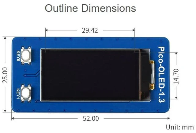 Alt view image 6 of 6 - 1.3inch OLED Display for Raspberry Pi Pico, 64×128 Pixels 4-Wire SPI and I2C Int