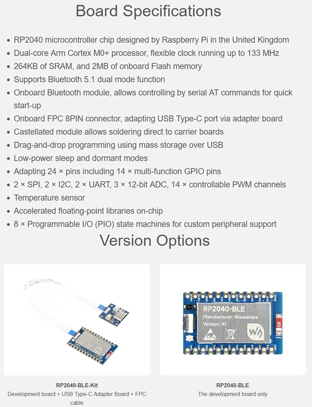 Alt view image 3 of 7 - RP2040-BLE Development Board, Raspberry Pi Microcontroller Development Board, Ba