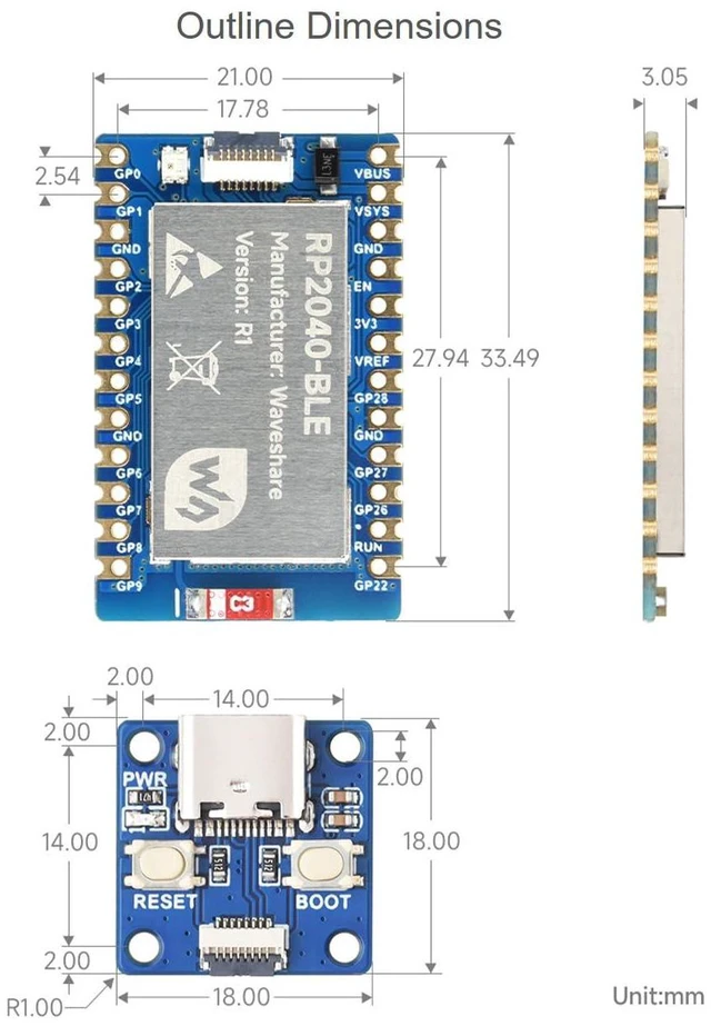 Alt view image 7 of 7 - RP2040-BLE Development Board, Raspberry Pi Microcontroller Development Board, Ba
