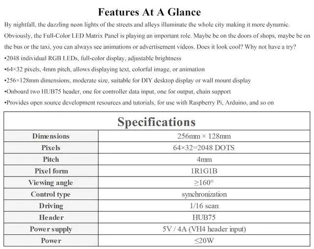 Alt view image 3 of 6 - 64×32 2048 RGB Full-Color LED Matrix Panel, 4mm Pitch 64×32 Pixels, Adjustable B