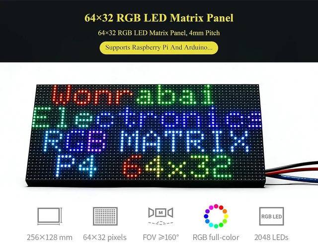 Alt view image 2 of 6 - 64×32 2048 RGB Full-Color LED Matrix Panel, 4mm Pitch 64×32 Pixels, Adjustable B