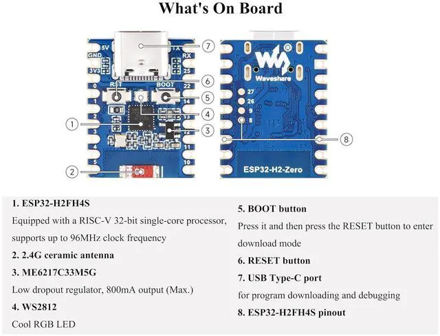 Alt view image 4 of 7 - ESP32-H2 Mini Development Board, Onboard ESP32-H2FH4S with 96MHz Processor, Buil