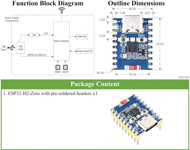Alt view image 7 of 7 - ESP32-H2 Mini Development Board, Onboard ESP32-H2FH4S with 96MHz Processor, Buil