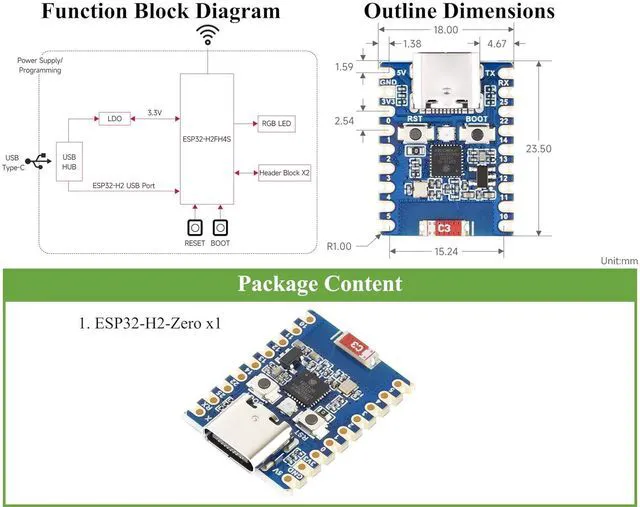 Alt view image 7 of 7 - ESP32-H2 Mini Development Board, Onboard ESP32-H2FH4S with 96MHz Processor, Buil