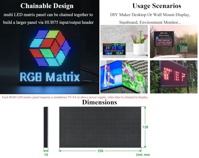 Alt view image 5 of 6 - 64×32 2048 RGB Full-Color LED Matrix Panel, 4mm Pitch 64×32 Pixels, Adjustable B