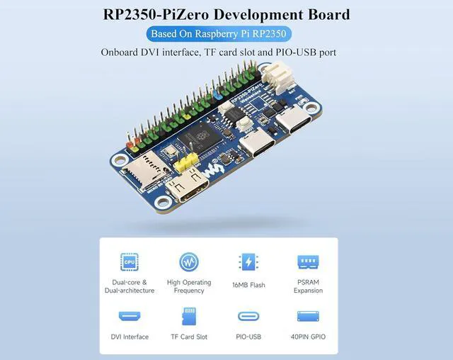 Alt view image 2 of 7 - RP2350-PiZero Development Board,Uses RP2350 Dual-Core & Dual-Architecture Chip,