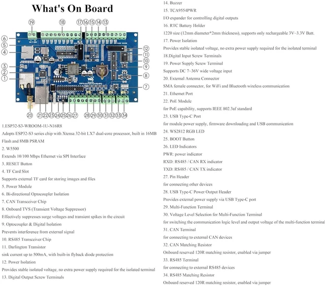 Alt view image 3 of 7 - ESP32-S3 Control Board with 8-Channel Digital Input & Output, Supports WiFi/Blue
