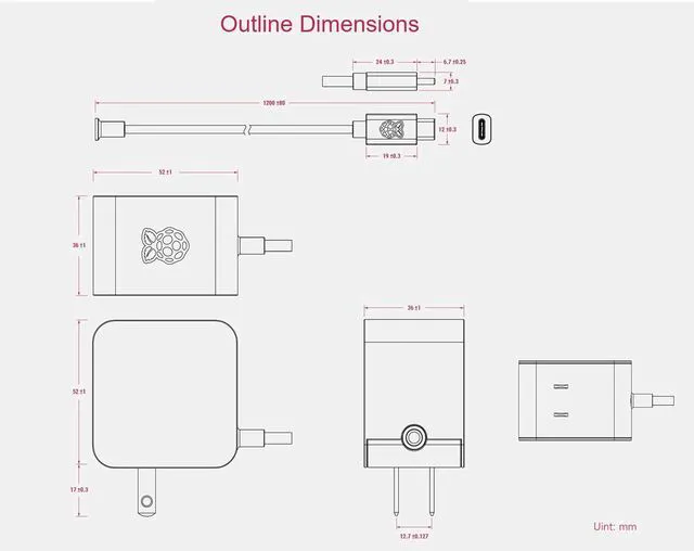 Alt view image 7 of 7 - Official Pi5 Power Supply, 27W USB Type-C Power Supply for Raspberry Pi 5, US Pl