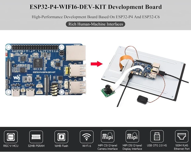 Alt view image 3 of 7 - AI ESP32-P4-WIFI6-DEV-KIT Dev Board, Based On ESP32-P4 and ESP32-C6, Supports Wi