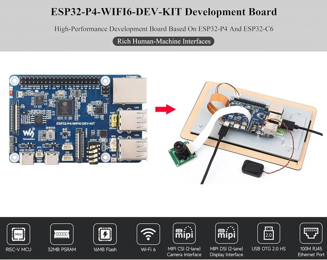 Alt view image 3 of 7 - AI ESP32-P4-WIFI6-DEV-KIT Dev Board, Based On ESP32-P4 and ESP32-C6, Supports Wi