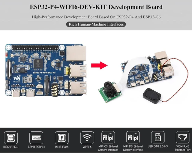 Alt view image 3 of 7 - AI ESP32-P4-WIFI6-DEV-KIT Development Board, Based On ESP32-P4 and ESP32-C6, Sup