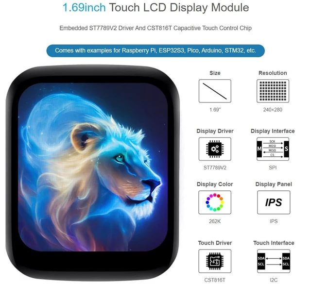 Alt view image 2 of 7 - 1.69inch Touch LCD Round Corner Display Module Compatible with Raspberry Pi 5/4B