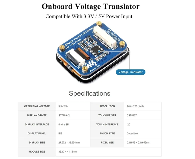 Alt view image 4 of 7 - 1.69inch Touch LCD Round Corner Display Module Compatible with Raspberry Pi 5/4B