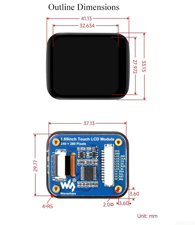 Alt view image 6 of 7 - 1.69inch Touch LCD Round Corner Display Module Compatible with Raspberry Pi 5/4B
