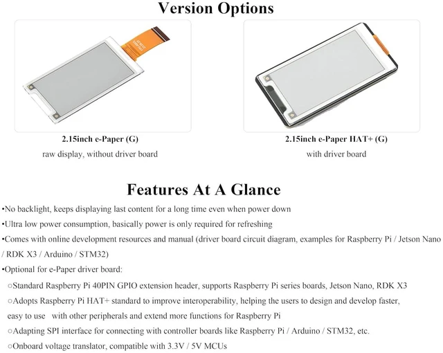 Alt view image 4 of 7 - 2.15inch E-Paper Display Compatible with Raspberry Pi 5/4B/3B+/Zero/Zero W/Zero