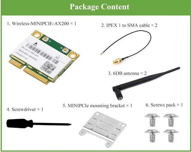 Alt view image 2 of 7 - Wireless MINIPCIE AX200 NIC, 2.4G / 5GHz Gigabit Dual-Band Wi-Fi 6, 802.11AX Sta