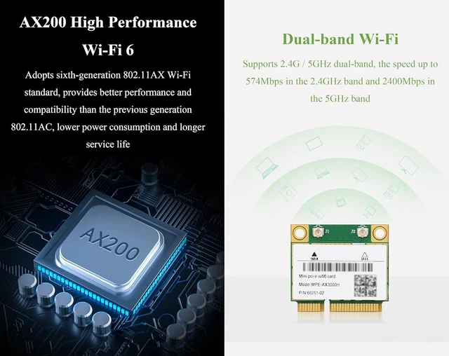 Alt view image 5 of 7 - Wireless MINIPCIE AX200 NIC, 2.4G / 5GHz Gigabit Dual-Band Wi-Fi 6, 802.11AX Sta