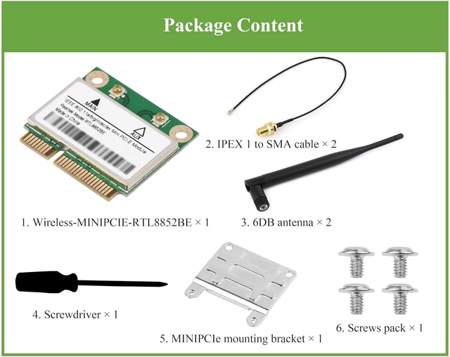 Alt view image 2 of 7 - Wireless MINIPCIE RTL8852BE NIC, Gigabit Dual-Band Wi-Fi 6, 802.11AX Standard, B