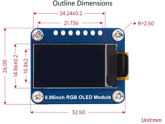 Alt view image 7 of 7 - 0.96inch RGB OLED Display Module, 64×128 Resolution 65K Colors SPI Interface Emb