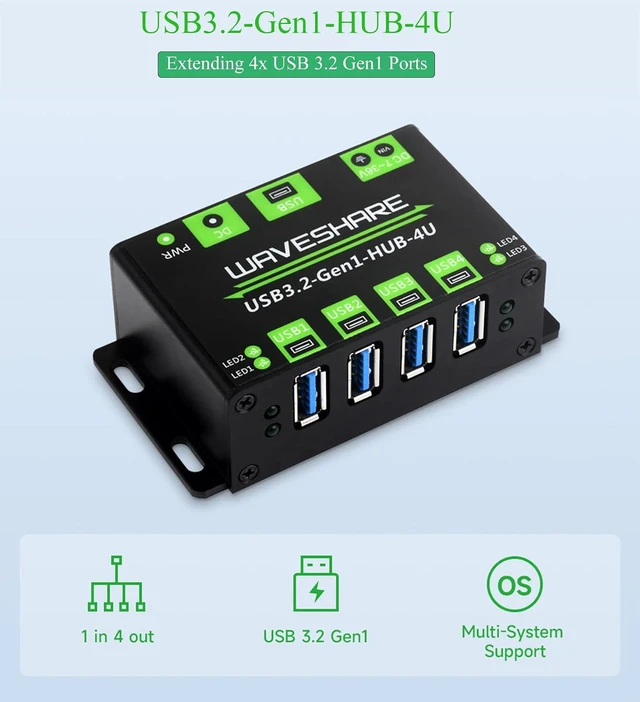 Alt view image 2 of 7 - 4-CH USB 3.2 Gen1 HUB, 4X Extended USB 3.2 Gen1 Ports, USB 3.2 Gen1 5Gbps Ultra-