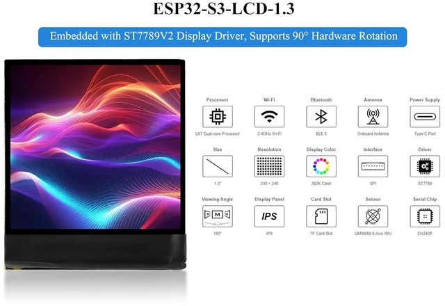 Alt view image 3 of 7 - ESP32-S3 with1.3inch Display Development Board, Onboard 1.3inch IPS LCD 262K Col