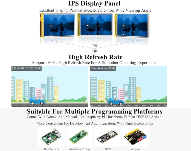 Alt view image 5 of 7 - 3.5inch Resistive Touch Display Compatible with Pi 5/4B/3B+/3B/Pico W/Pico 2W/ E