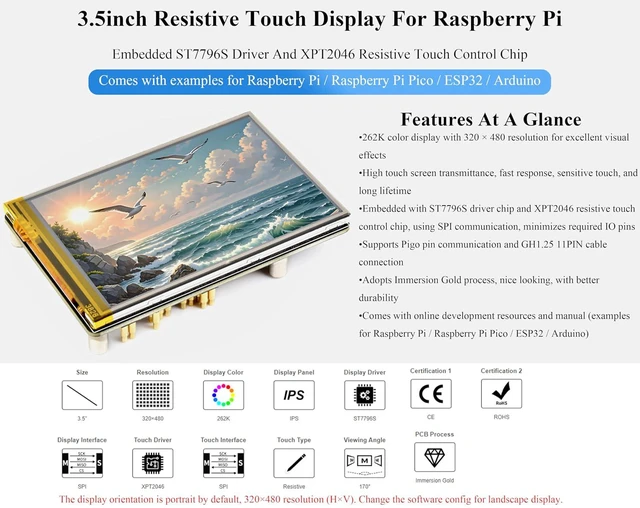 Alt view image 3 of 7 - 3.5inch Resistive Touch Display Compatible with Pi 5/4B/3B+/3B/Pico W/Pico 2W/ E