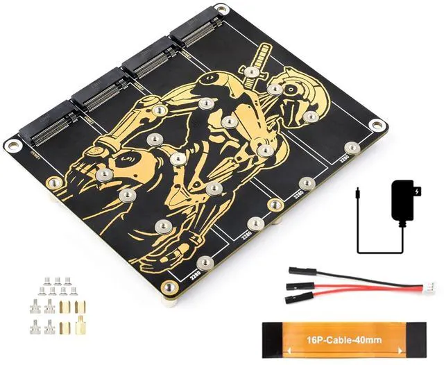 Main image of PCIe to 4 Channel M.2 Adapter Board, Compatible with Raspberry Pi 5, for NVMe Pr
