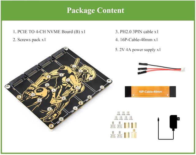 Alt view image 2 of 7 - PCIe to 4 Channel M.2 Adapter Board, Compatible with Raspberry Pi 5, for NVMe Pr