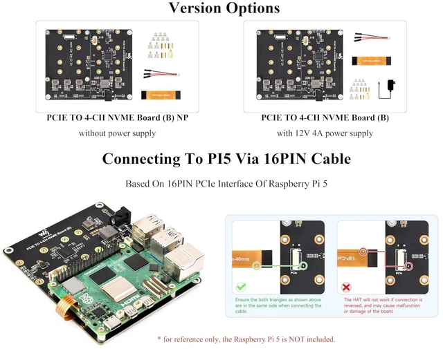 Alt view image 4 of 7 - PCIe to 4 Channel M.2 Adapter Board, Compatible with Raspberry Pi 5, for NVMe Pr