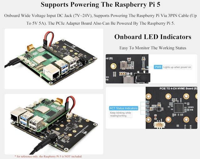 Alt view image 6 of 7 - PCIe to 4 Channel M.2 Adapter Board, Compatible with Raspberry Pi 5, for NVMe Pr